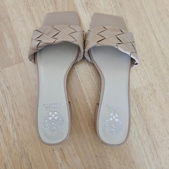 Vince Camuto Semtera Woven-Strap Nude Sandal Mule Heels Size 8.5 M - Picture 4 of 9